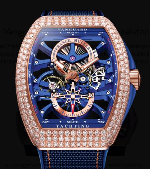Buy Franck Muller Vanguard Yachting Anchor Skeleton Classic Replica Watch for sale Cheap Price V 45 S6 SQT ANCRE YACHT D (BL)